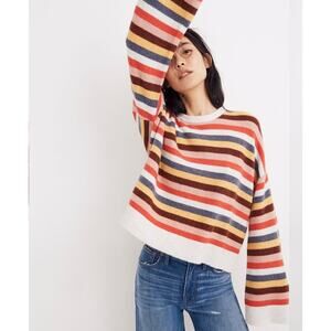 Madewell Cardiff Striped Crewneck Sweater in Coziest Yarn Size Medium Rainbow
